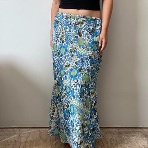 Christopher & Banks blue, green, and brown floral print maxi skirt
